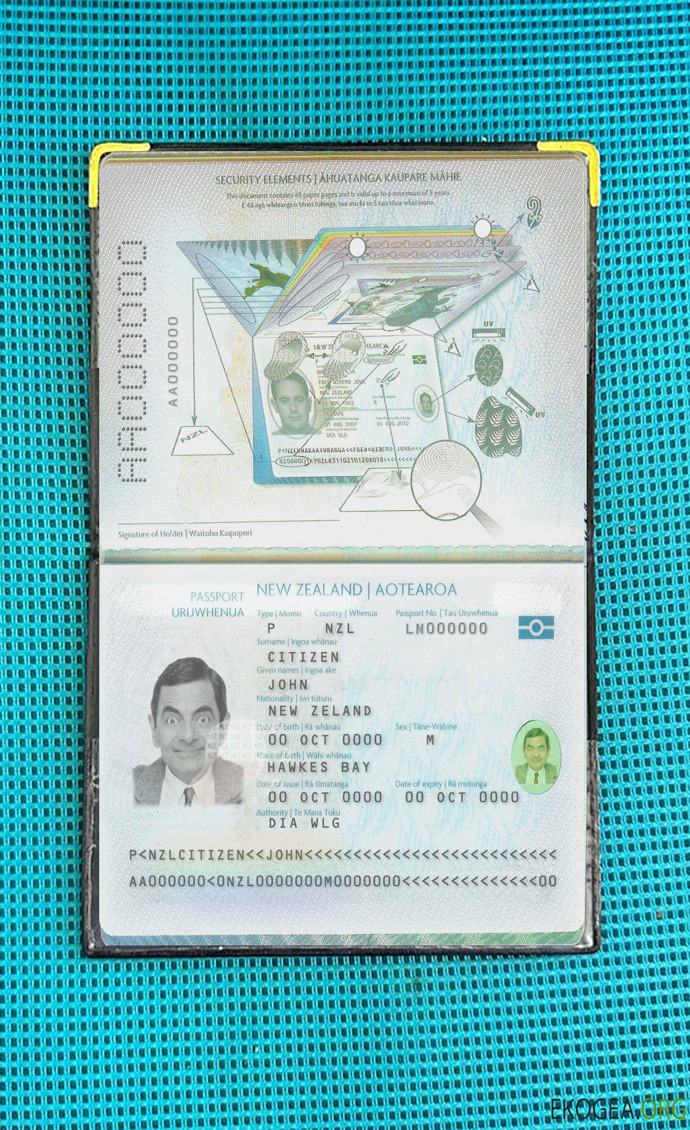Aperçu de la photo du passeport néo zélandais (2005 présent)